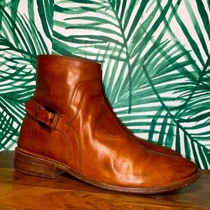 Frye Shirley Cognac Leather Zip Ankle Boots Women’s 9 B 3477838